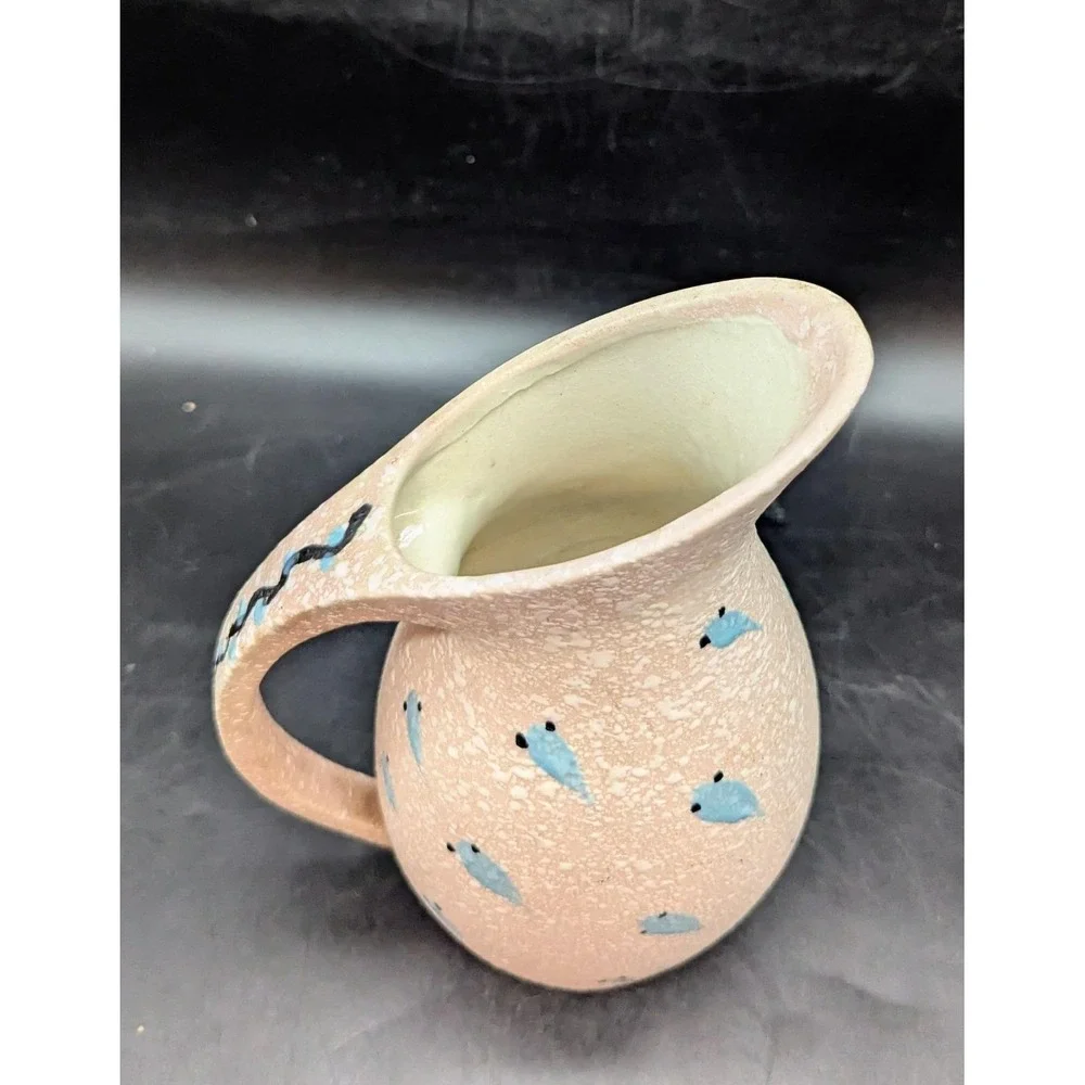 Vintage Mid Century Pink Lava Glaze Pitcher W/ Handle MCM 8.5